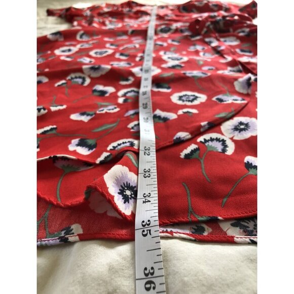 J.Crew Red Floral Printed Wrap Dress Womens 4 Short Sleeve V-Neck Office Church - Picture 8 of 9